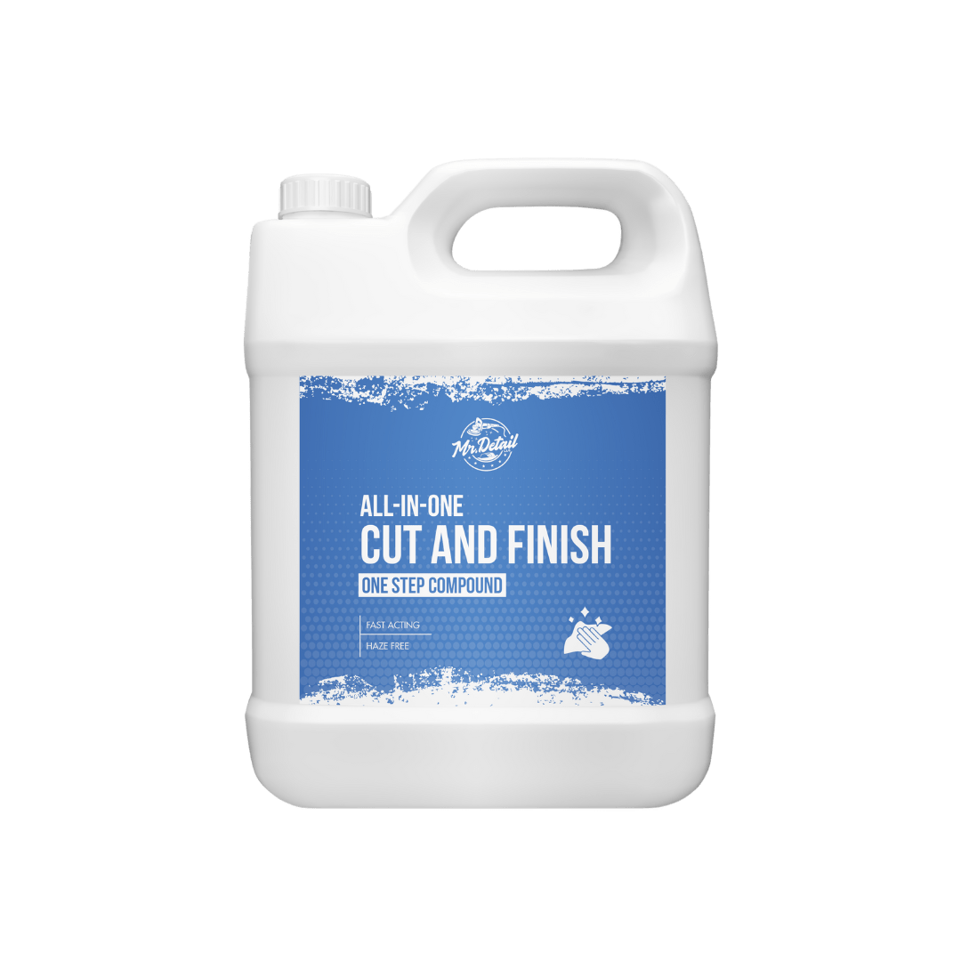 A bottle of Mr Detail Cut and Finish on a white background.
