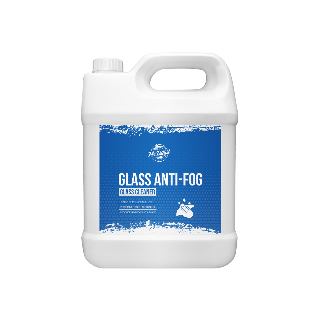 A bottle of Mr Detail Glass Anti - Fog on a white background.