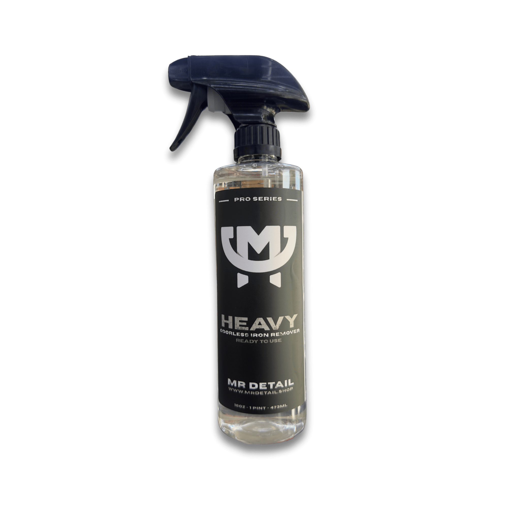 A bottle of Mr Detail HEAVY on a white background.