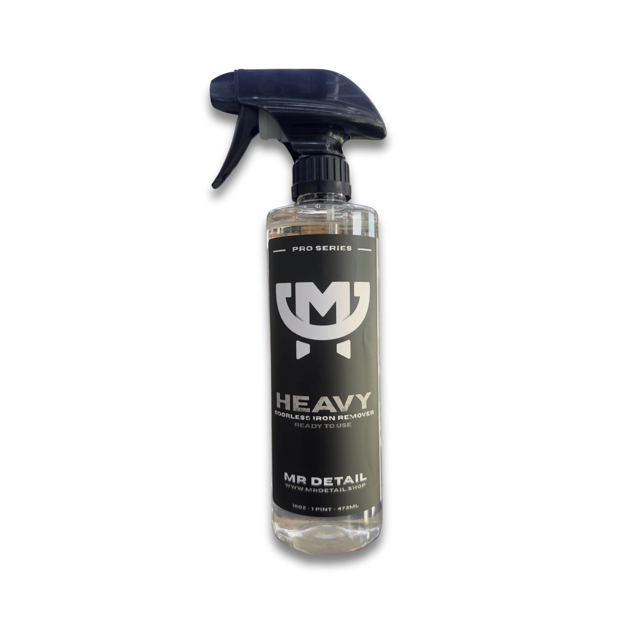 A bottle of Mr Detail HEAVY on a white background.