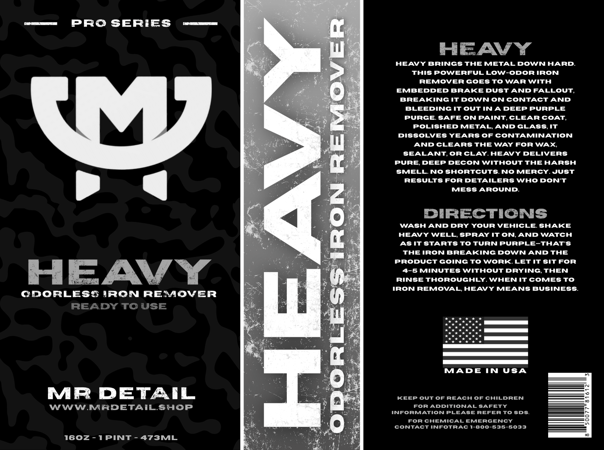 A bottle of Mr Detail HEAVY on a white background.