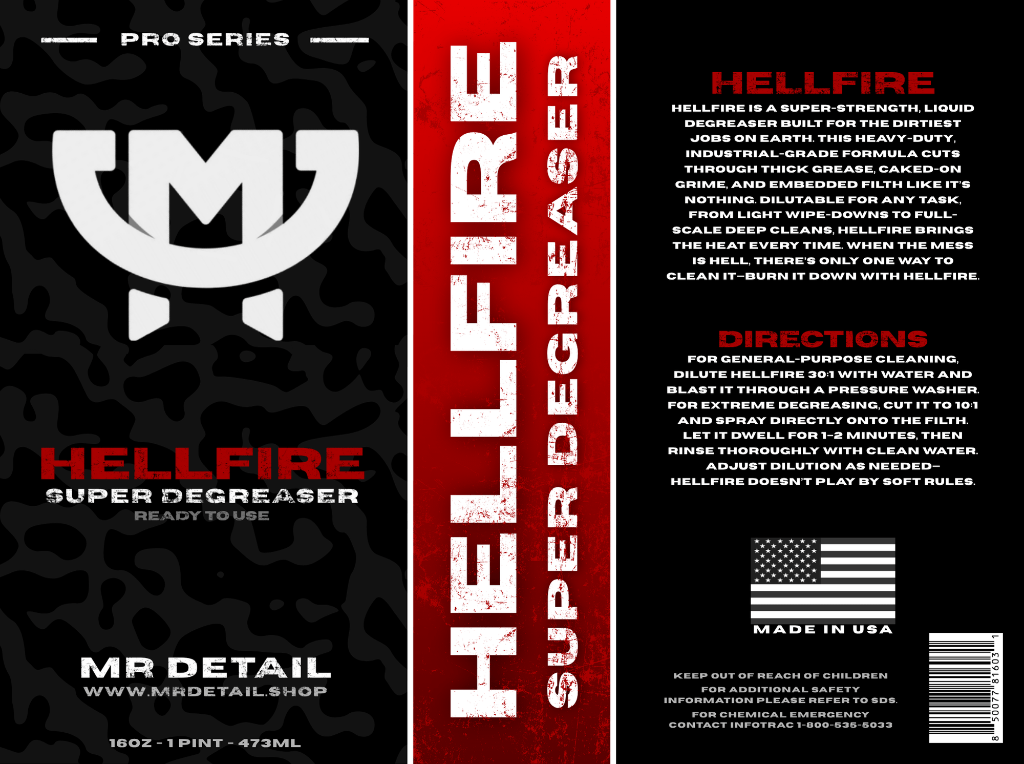 A bottle of Mr Detail HELLFIRE on a white background.