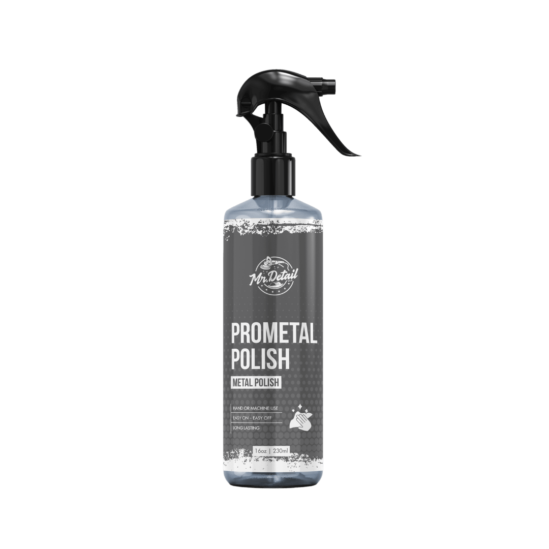 A bottle of Mr Detail ProMetal Polish on a white background.