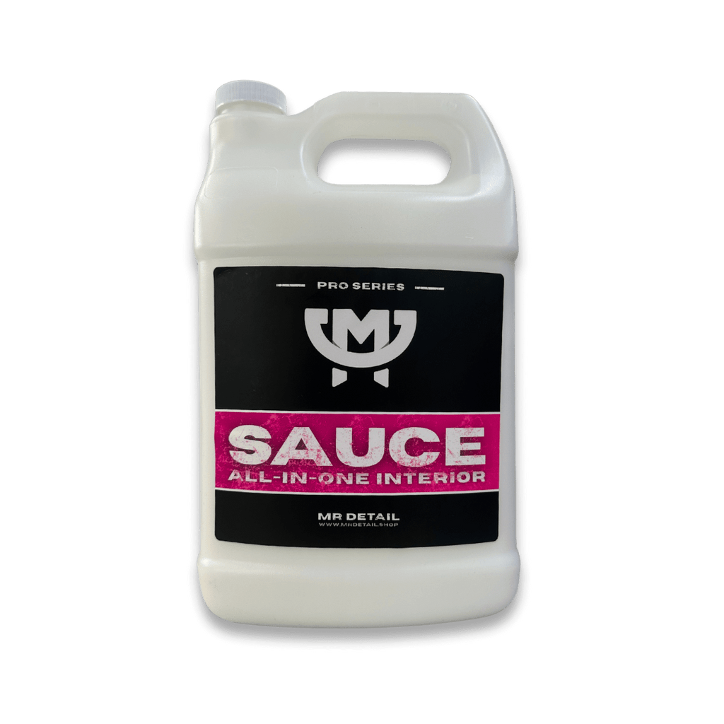 A bottle of Mr Detail SAUCE on a white background.