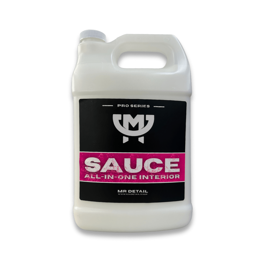 A bottle of Mr Detail SAUCE on a white background.